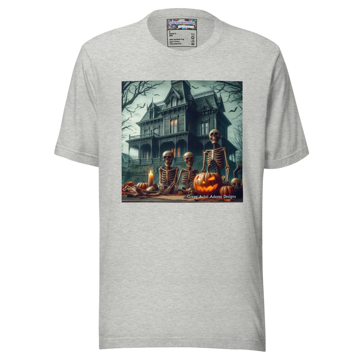 Halloween House with Skeletons Unisex t-shirt by Gregg Acini Adoree Designs - Gregg Acini Adoree Designs - Tee Shirt