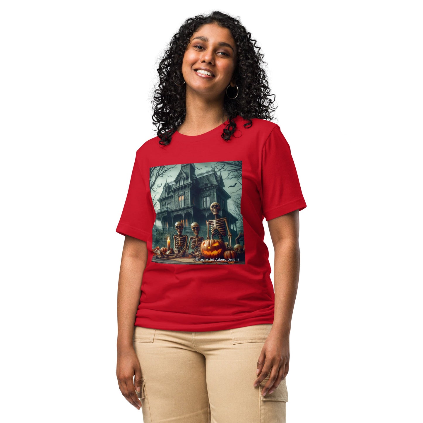 Halloween House with Skeletons Unisex t-shirt by Gregg Acini Adoree Designs - Gregg Acini Adoree Designs - Tee Shirt