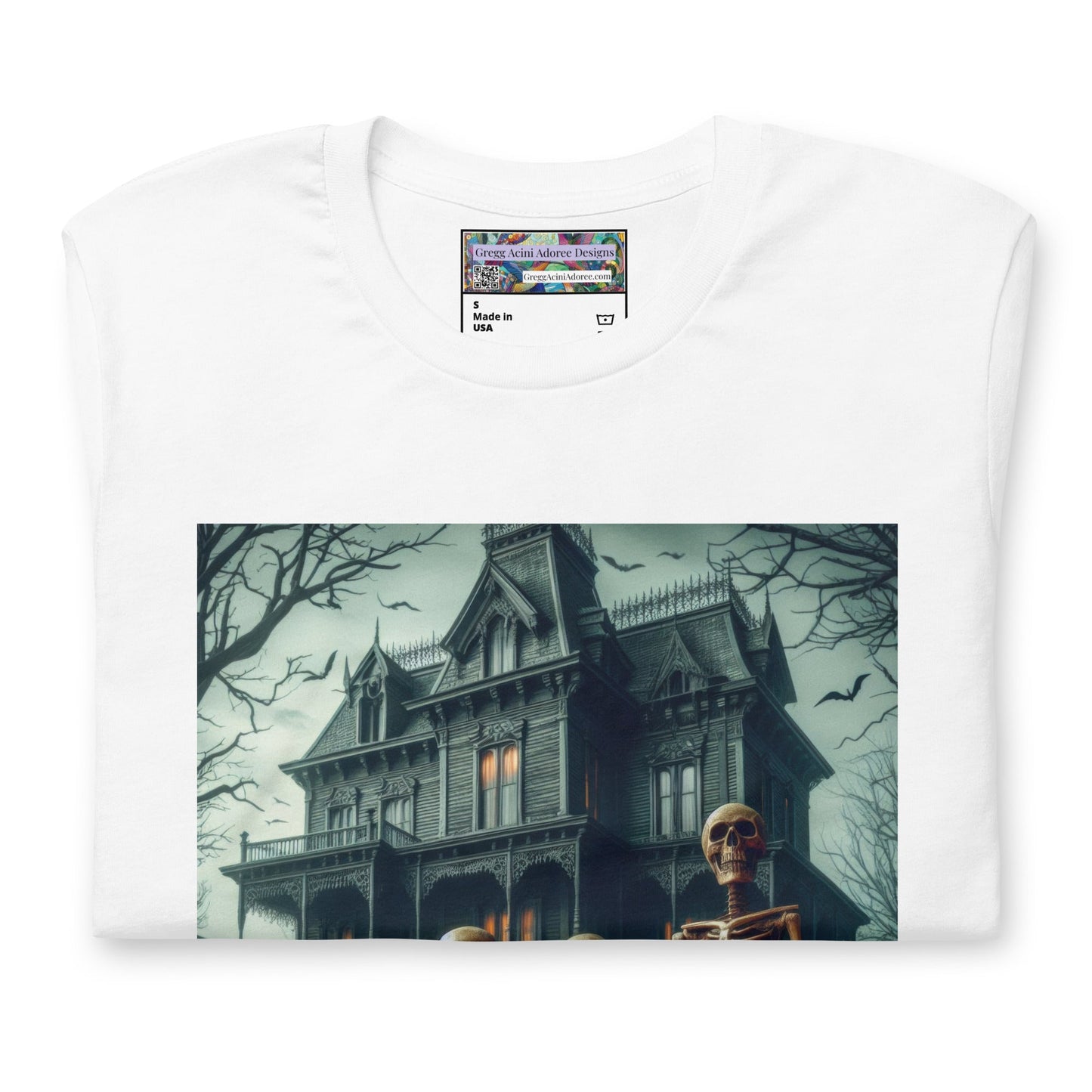 Halloween House with Skeletons Unisex t-shirt by Gregg Acini Adoree Designs - Gregg Acini Adoree Designs - Tee Shirt