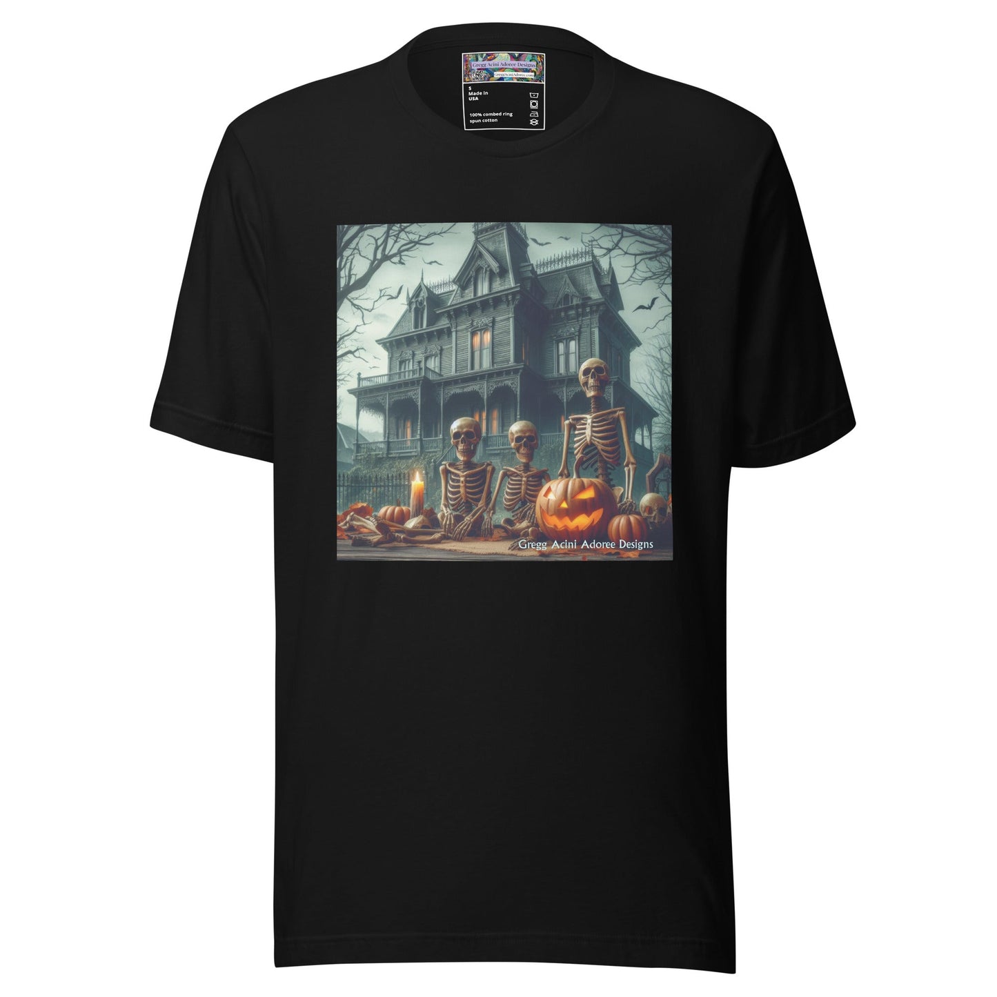 Halloween House with Skeletons Unisex t-shirt by Gregg Acini Adoree Designs - Gregg Acini Adoree Designs - Tee Shirt
