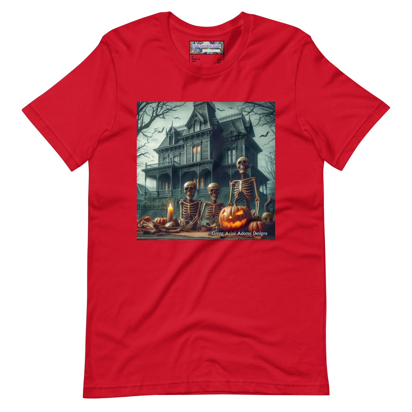 Halloween House with Skeletons Unisex t-shirt by Gregg Acini Adoree Designs - Gregg Acini Adoree Designs - Tee Shirt