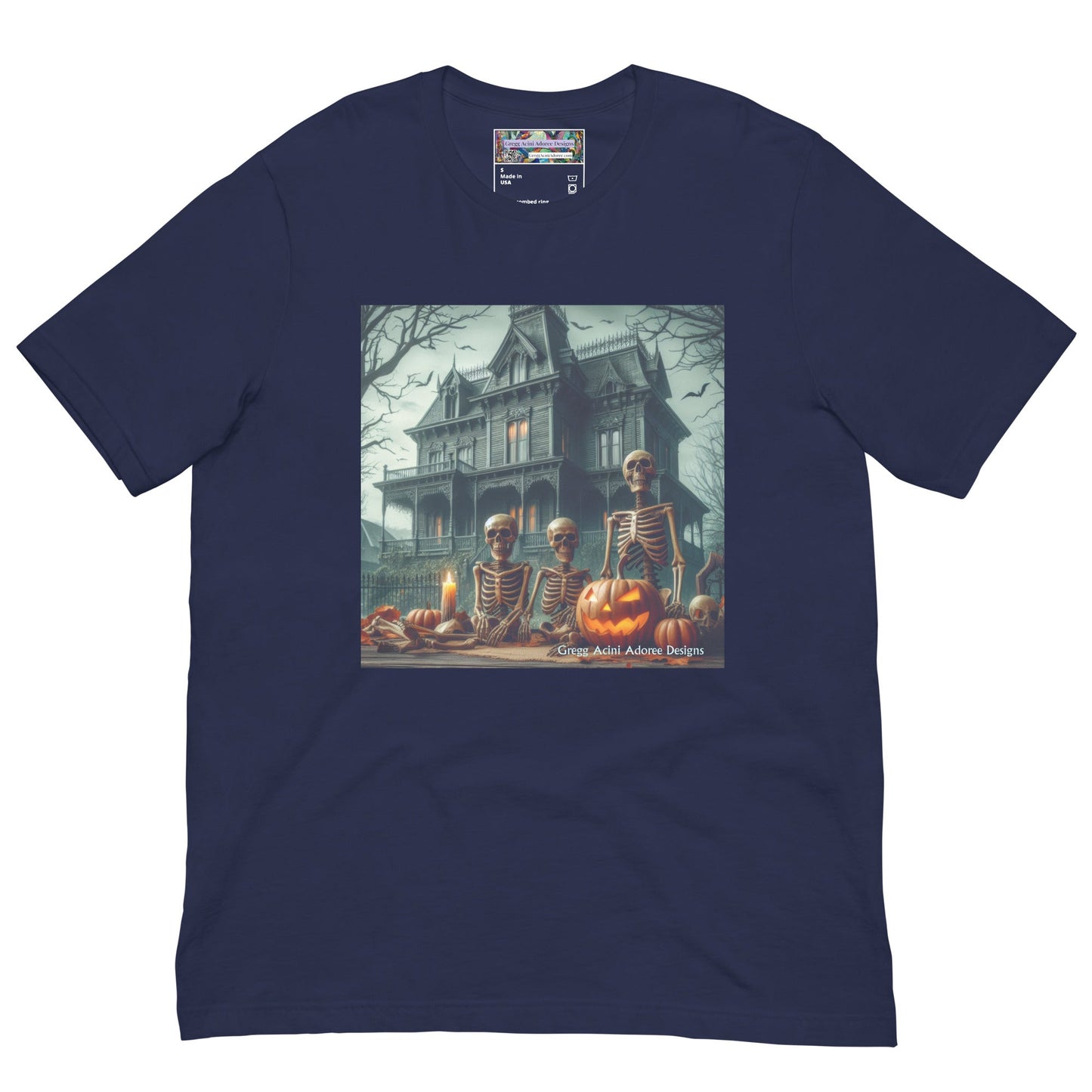 Halloween House with Skeletons Unisex t-shirt by Gregg Acini Adoree Designs - Gregg Acini Adoree Designs - Tee Shirt