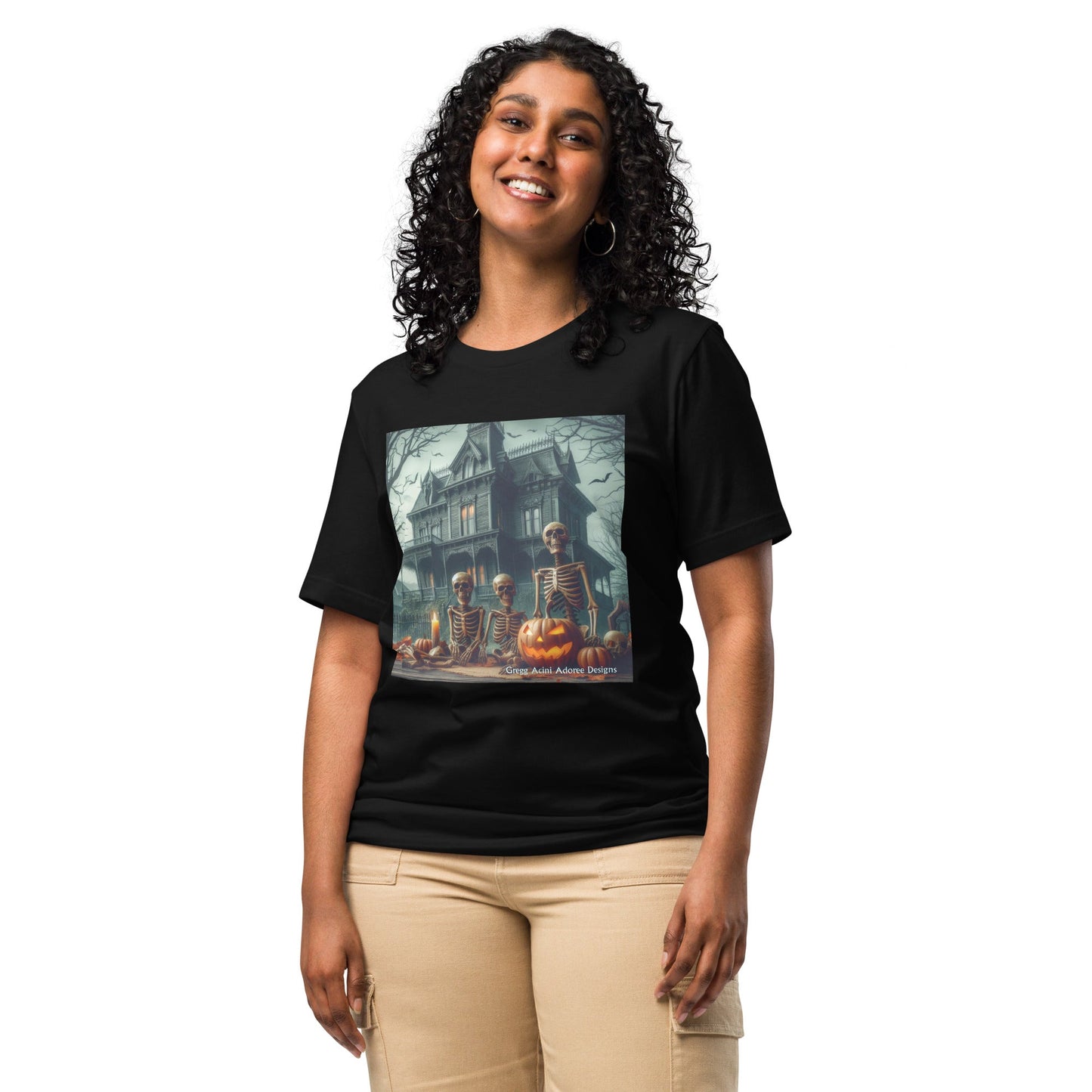 Halloween House with Skeletons Unisex t-shirt by Gregg Acini Adoree Designs - Gregg Acini Adoree Designs - Tee Shirt