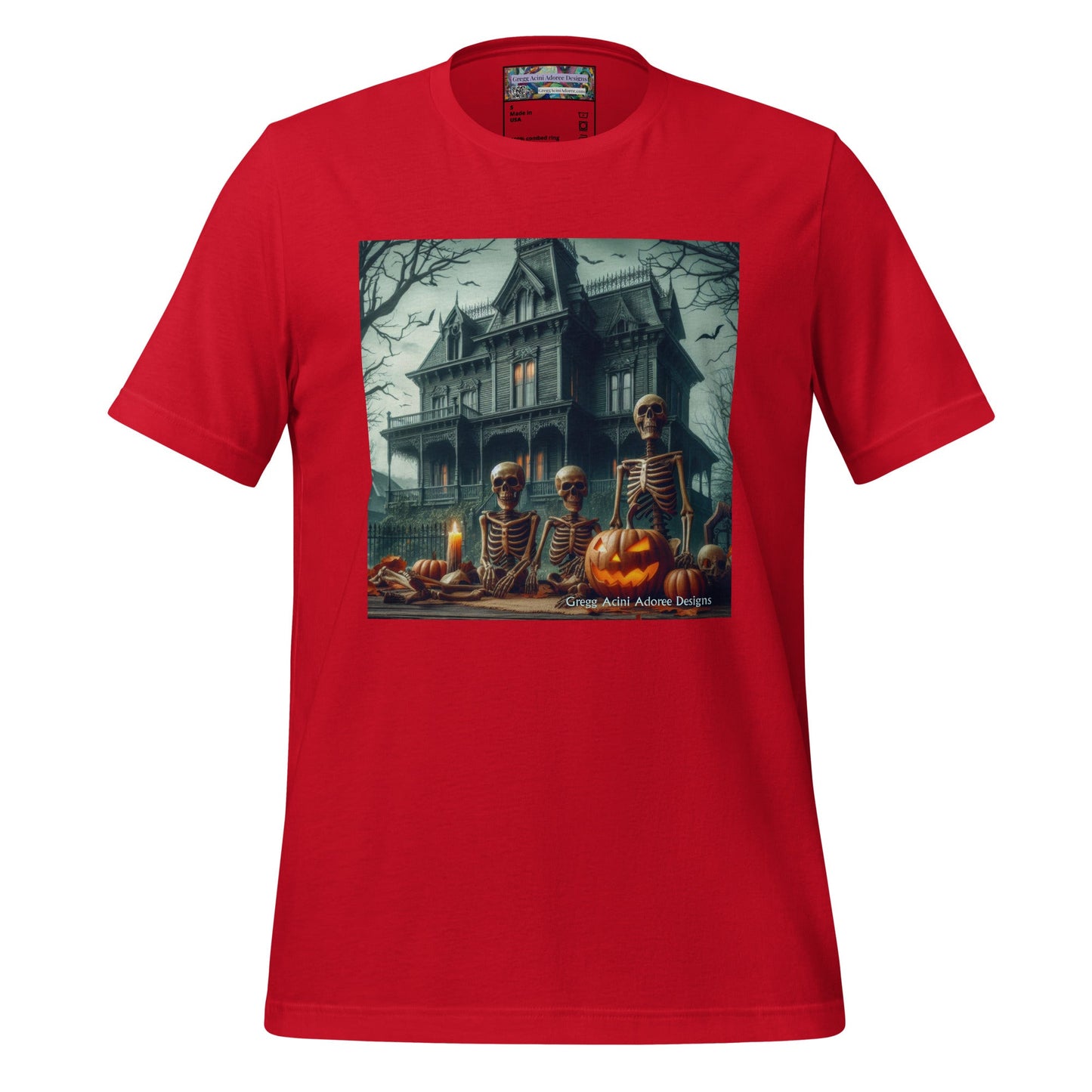 Halloween House with Skeletons Unisex t-shirt by Gregg Acini Adoree Designs - Gregg Acini Adoree Designs - Tee Shirt