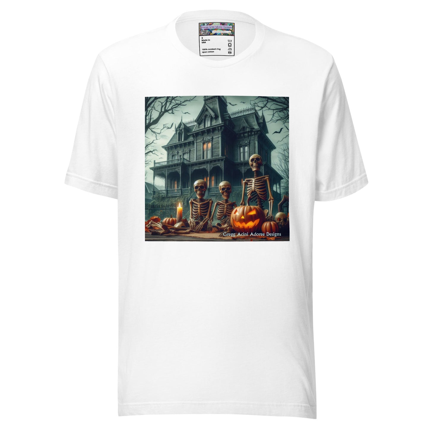 Halloween House with Skeletons Unisex t-shirt by Gregg Acini Adoree Designs - Gregg Acini Adoree Designs - Tee Shirt
