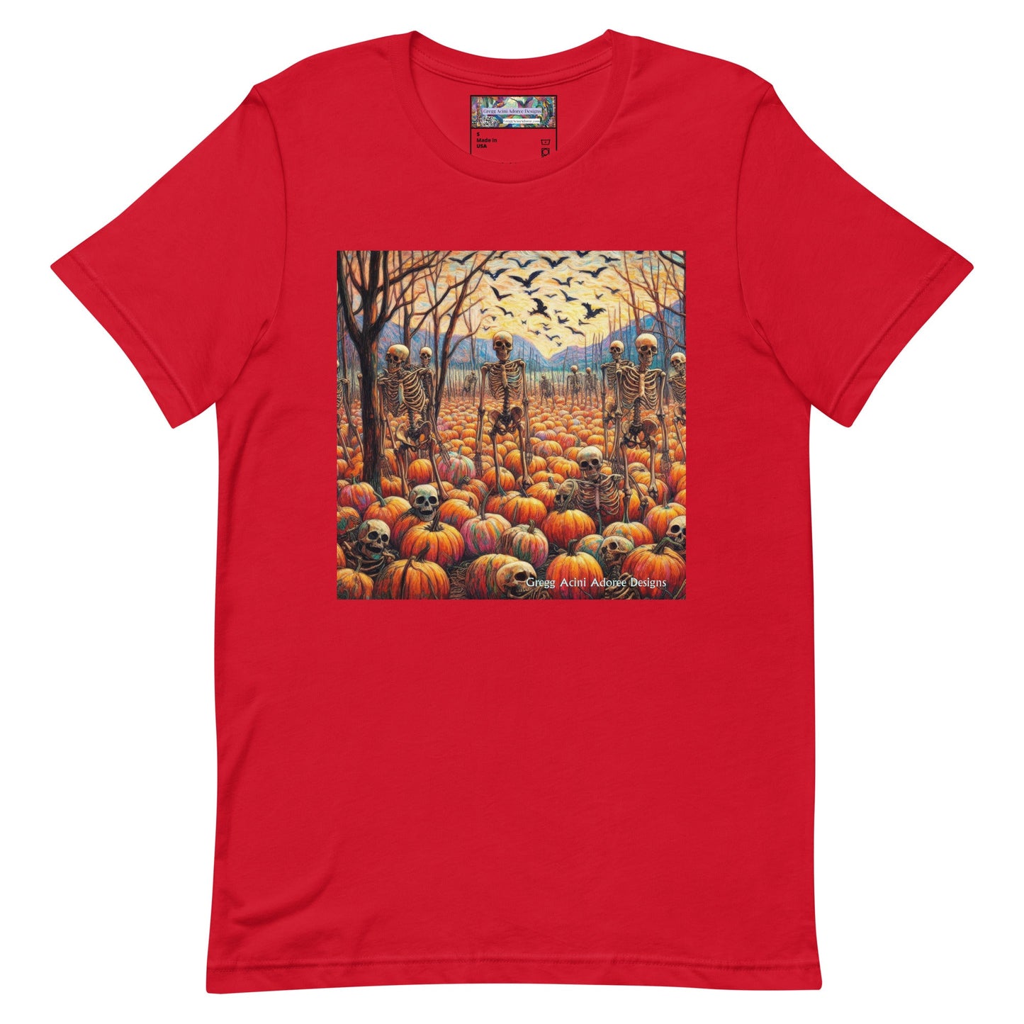 Halloween Skeletons and Pumpkins Unisex t-shirt by Gregg Acini Adoree Designs - Gregg Acini Adoree Designs - Tee Shirt