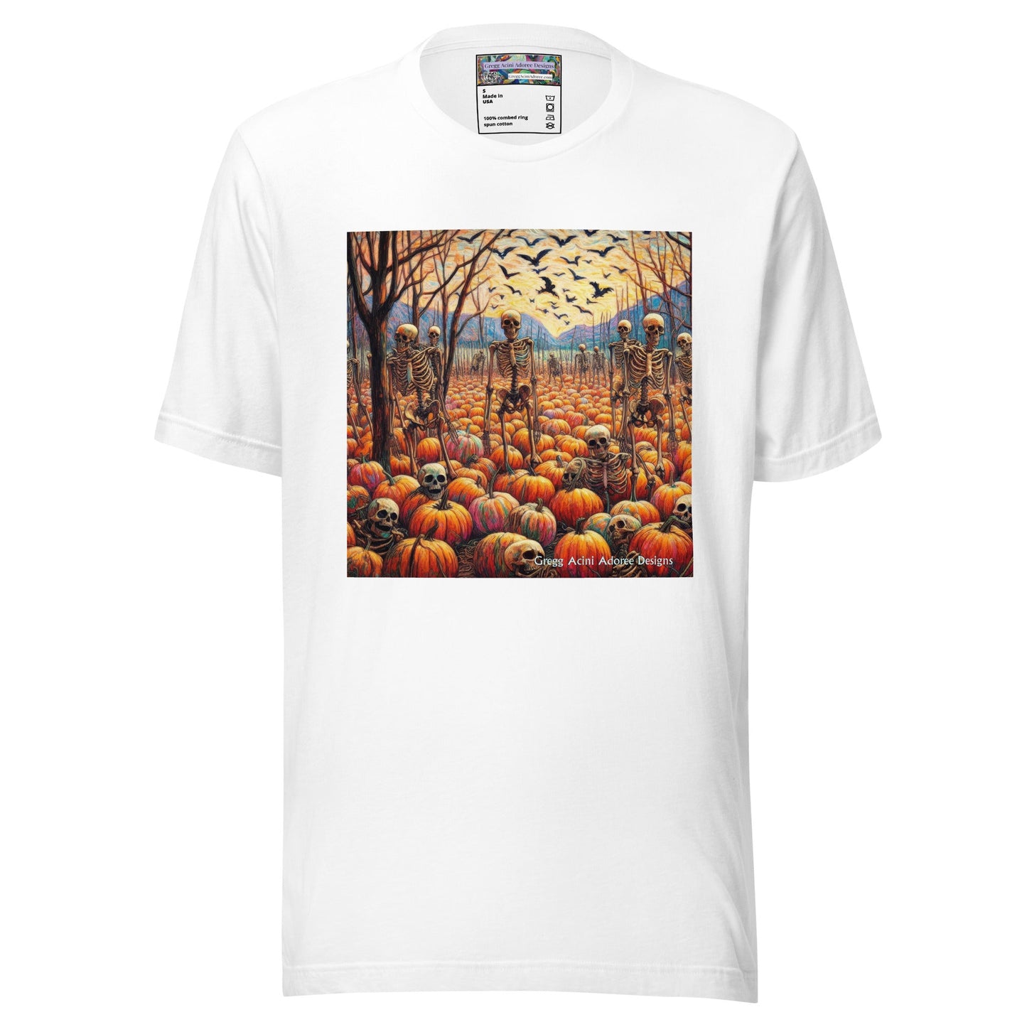 Halloween Skeletons and Pumpkins Unisex t-shirt by Gregg Acini Adoree Designs - Gregg Acini Adoree Designs - Tee Shirt