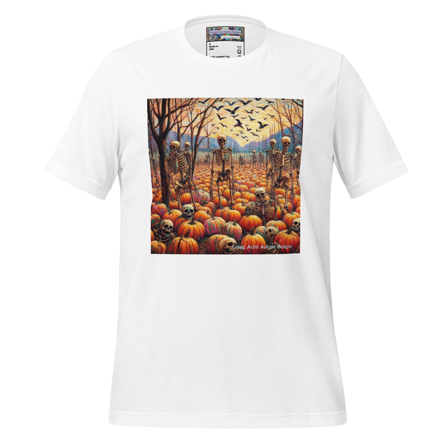 Halloween Skeletons and Pumpkins Unisex t-shirt by Gregg Acini Adoree Designs - Gregg Acini Adoree Designs - Tee Shirt