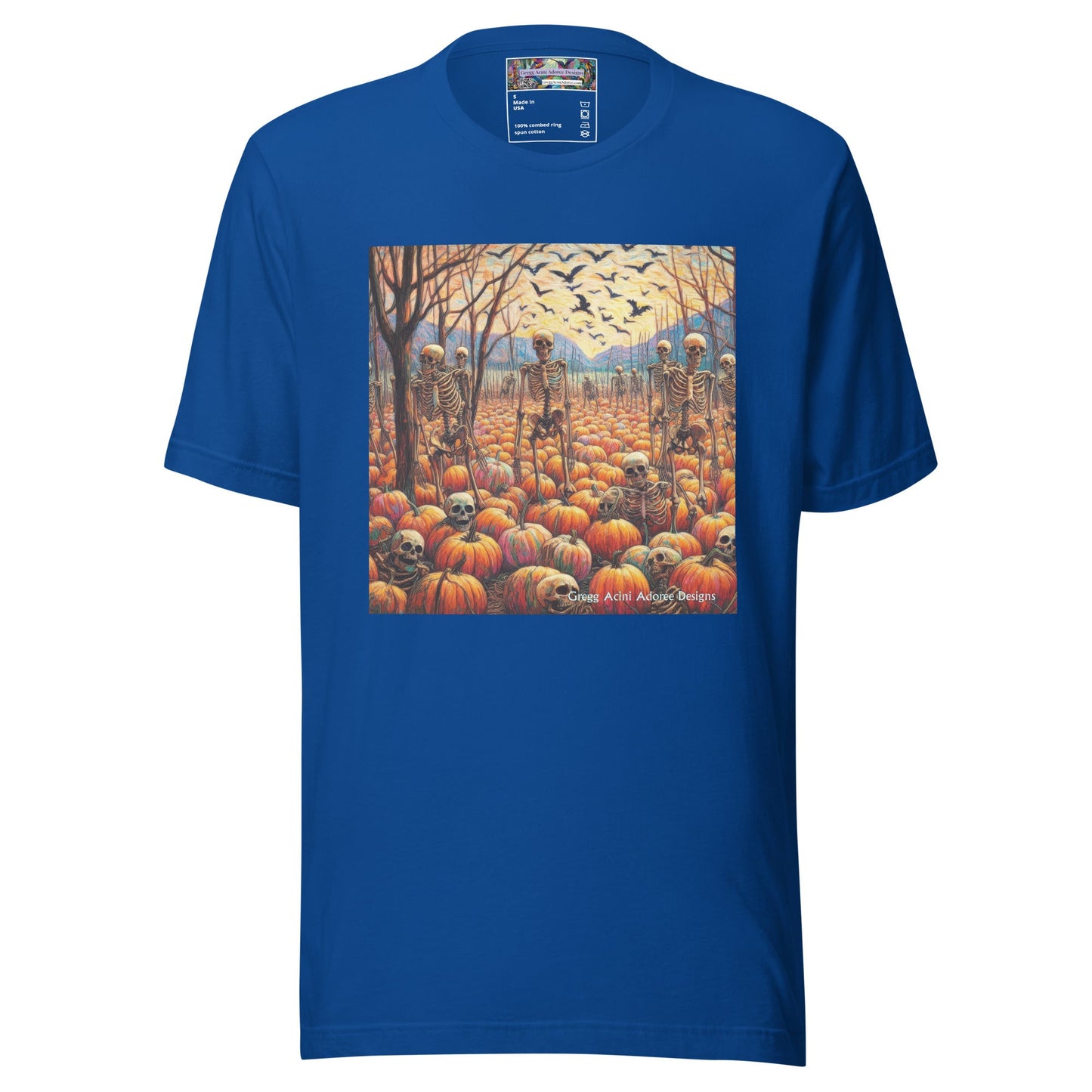 Halloween Skeletons and Pumpkins Unisex t-shirt by Gregg Acini Adoree Designs - Gregg Acini Adoree Designs - Tee Shirt