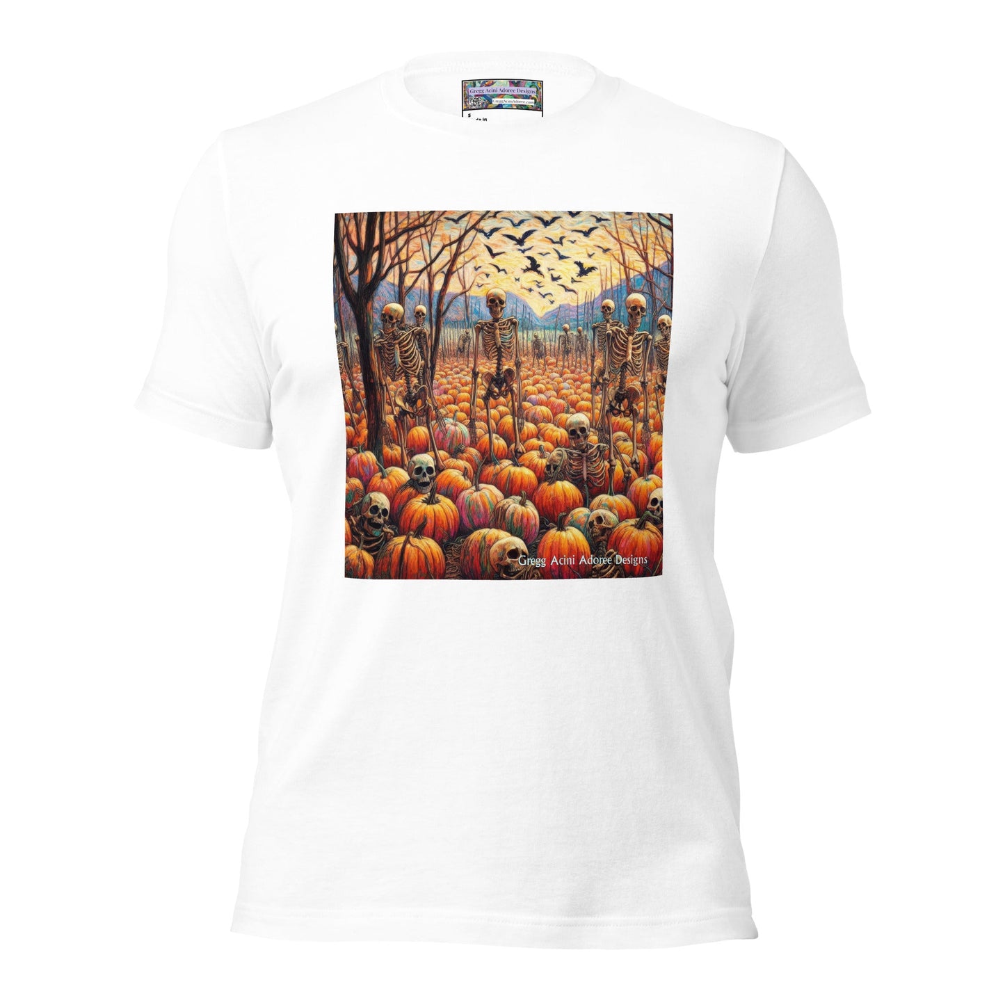 Halloween Skeletons and Pumpkins Unisex t-shirt by Gregg Acini Adoree Designs - Gregg Acini Adoree Designs - Tee Shirt