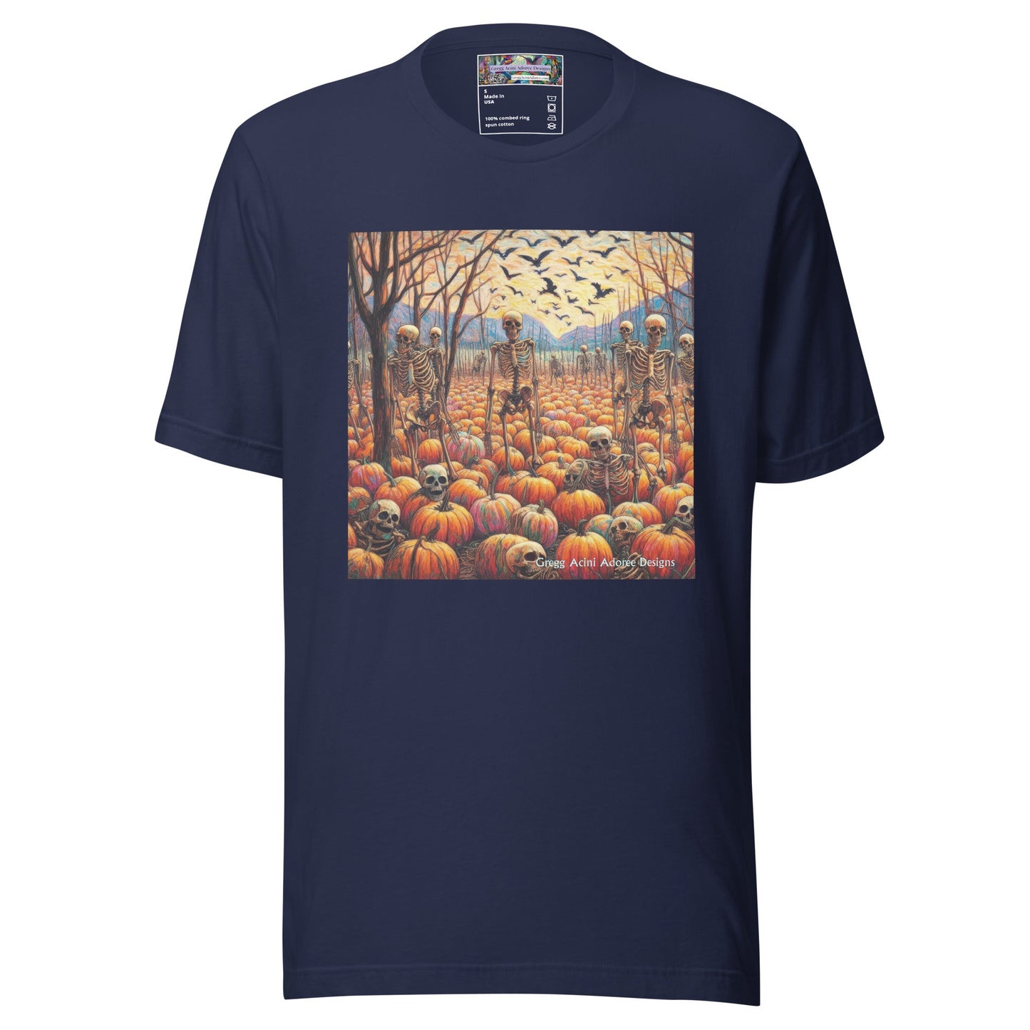 Halloween Skeletons and Pumpkins Unisex t-shirt by Gregg Acini Adoree Designs - Gregg Acini Adoree Designs - Tee Shirt