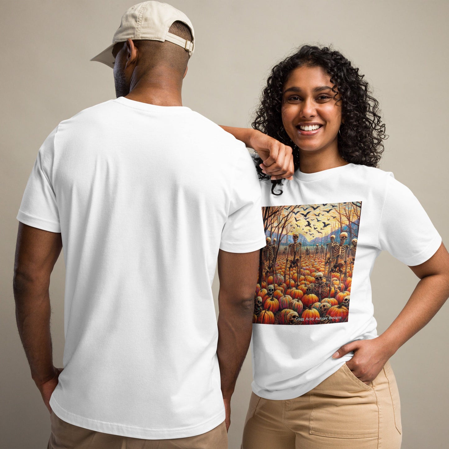 Halloween Skeletons and Pumpkins Unisex t-shirt by Gregg Acini Adoree Designs - Gregg Acini Adoree Designs - Tee Shirt