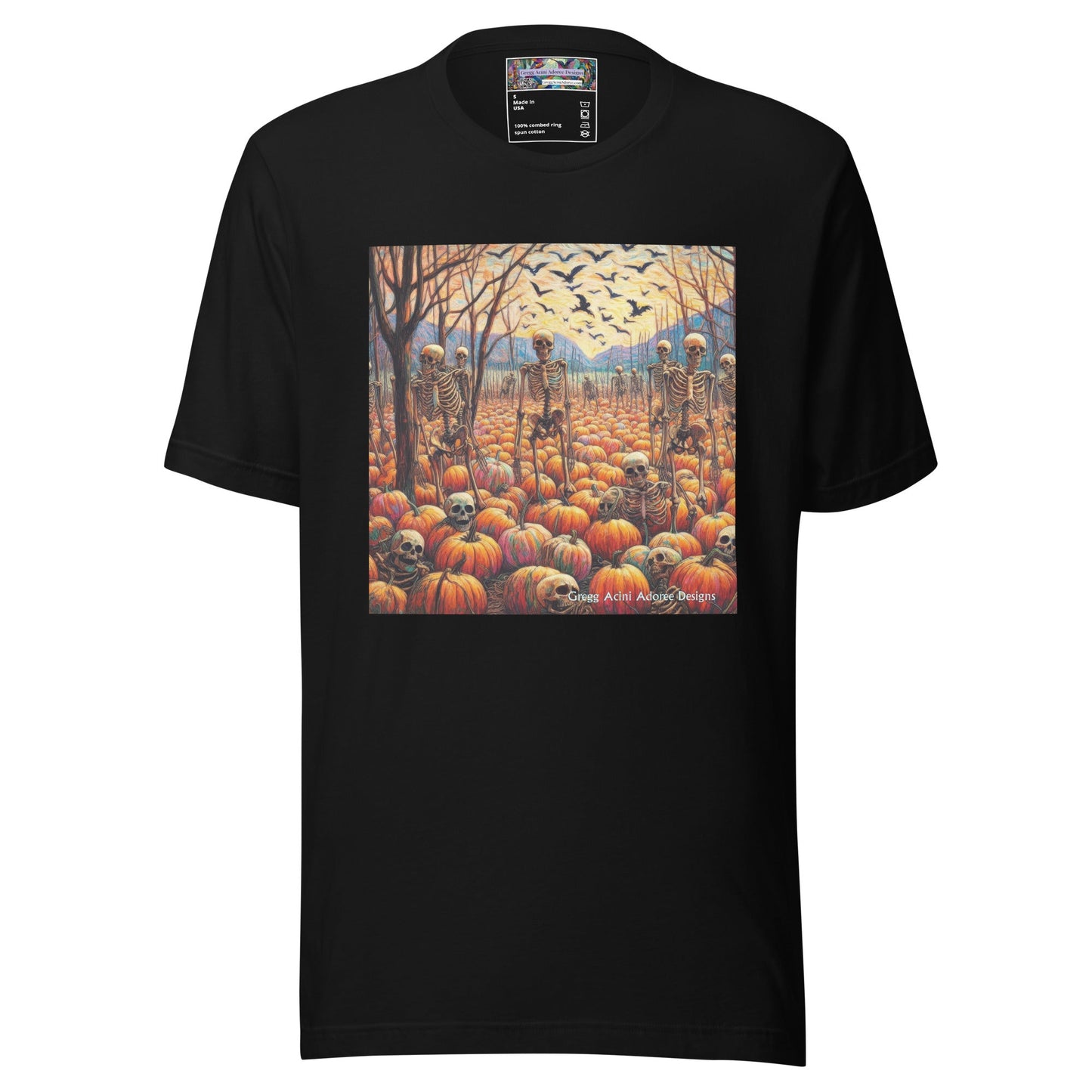 Halloween Skeletons and Pumpkins Unisex t-shirt by Gregg Acini Adoree Designs - Gregg Acini Adoree Designs - Tee Shirt