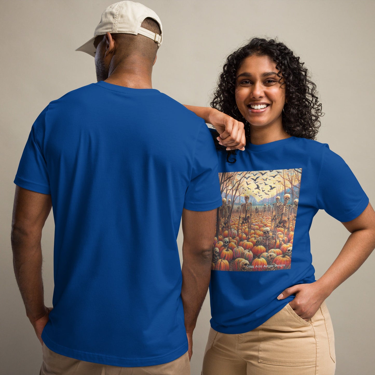 Halloween Skeletons and Pumpkins Unisex t-shirt by Gregg Acini Adoree Designs - Gregg Acini Adoree Designs - Tee Shirt