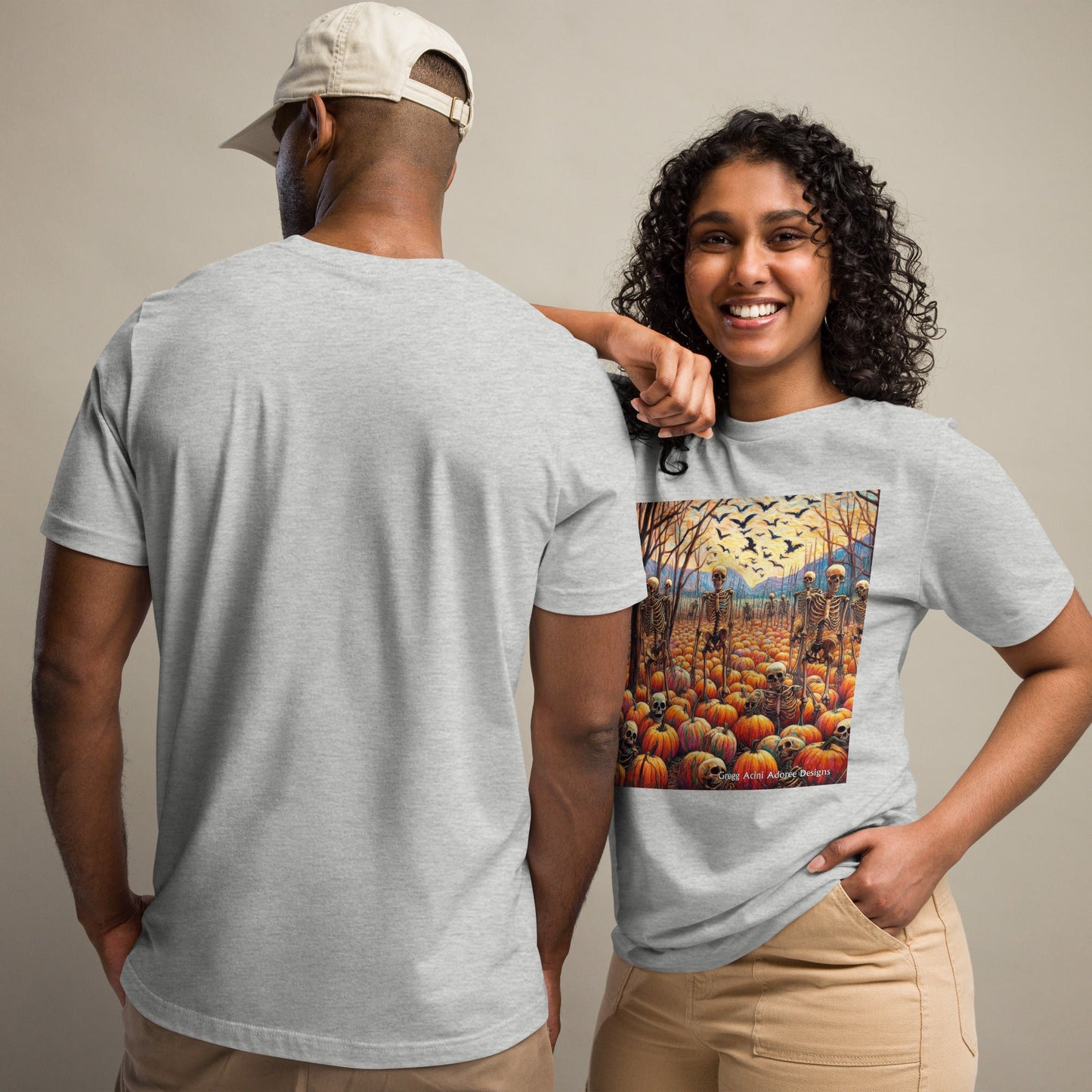 Halloween Skeletons and Pumpkins Unisex t-shirt by Gregg Acini Adoree Designs - Gregg Acini Adoree Designs - Tee Shirt