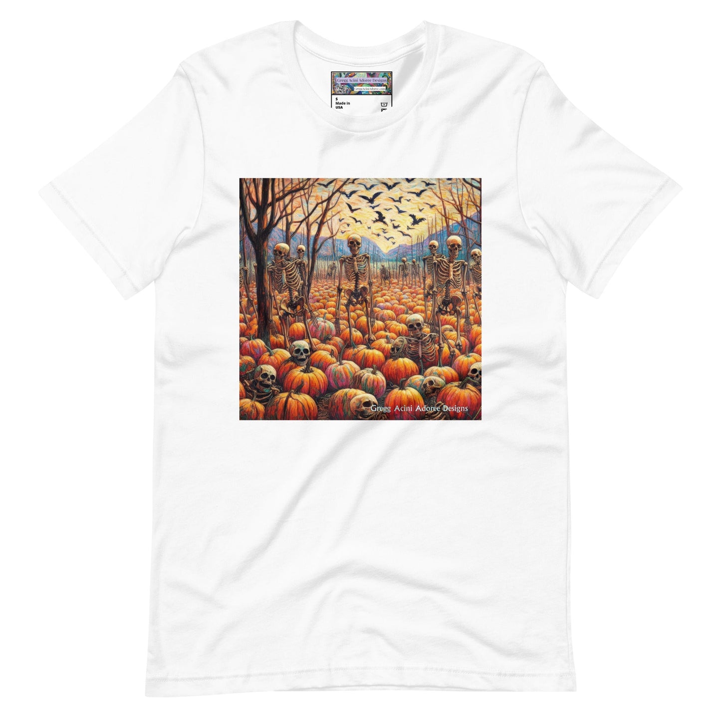 Halloween Skeletons and Pumpkins Unisex t-shirt by Gregg Acini Adoree Designs - Gregg Acini Adoree Designs - Tee Shirt