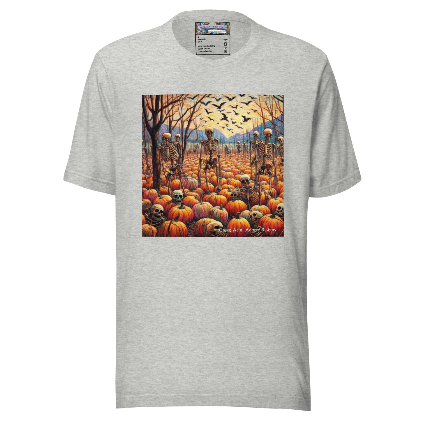 Halloween Skeletons and Pumpkins Unisex t-shirt by Gregg Acini Adoree Designs - Gregg Acini Adoree Designs - Tee Shirt
