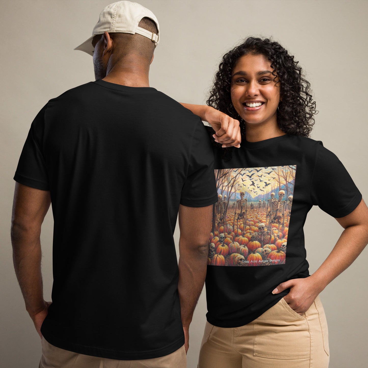 Halloween Skeletons and Pumpkins Unisex t-shirt by Gregg Acini Adoree Designs - Gregg Acini Adoree Designs - Tee Shirt