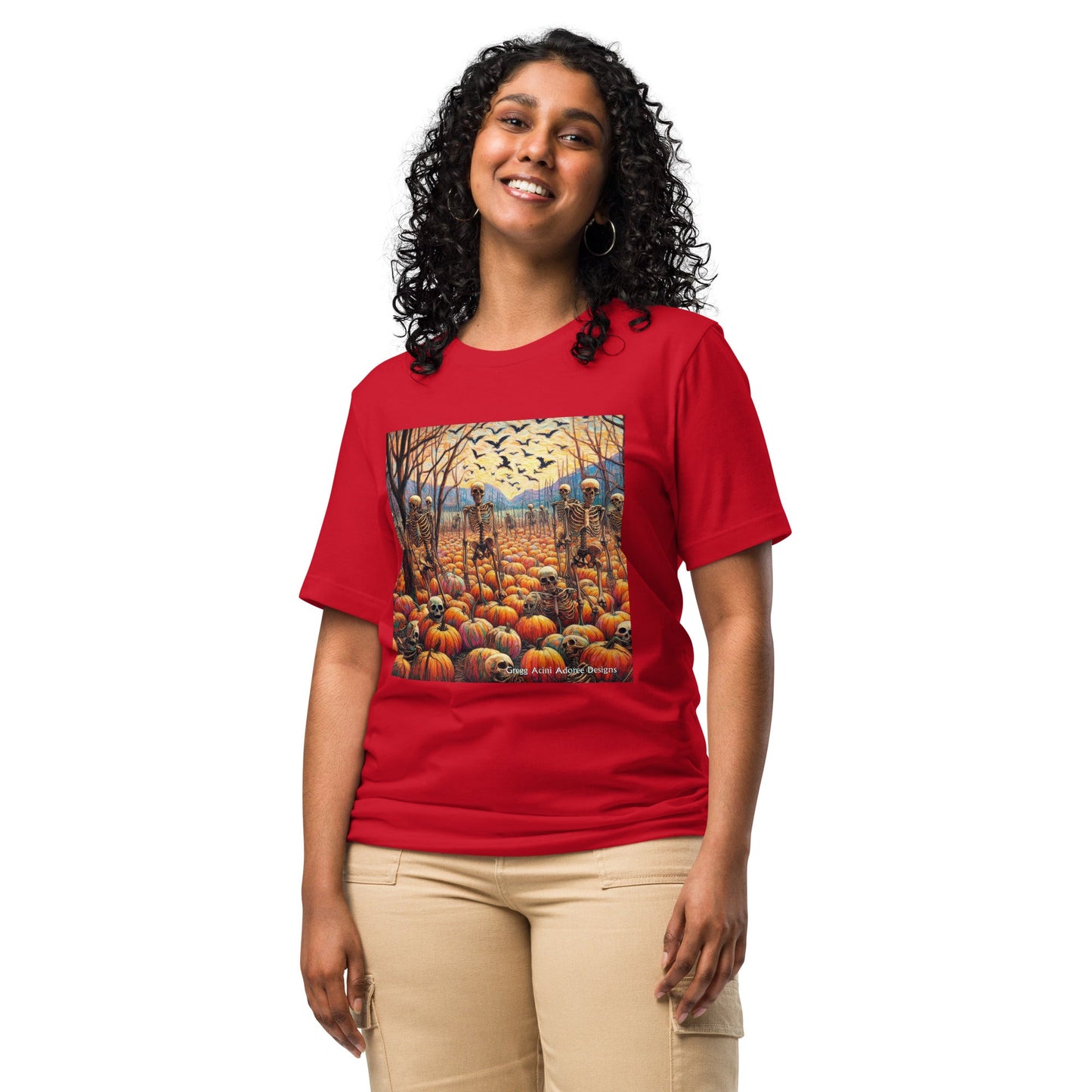 Halloween Skeletons and Pumpkins Unisex t-shirt by Gregg Acini Adoree Designs - Gregg Acini Adoree Designs - Tee Shirt