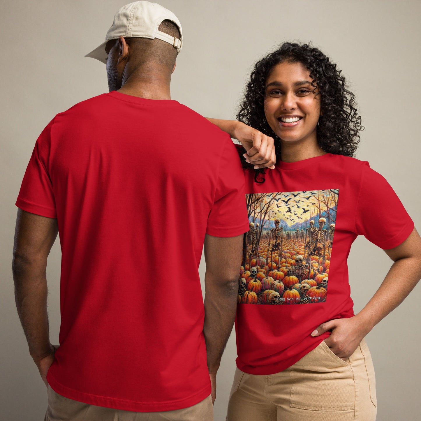 Halloween Skeletons and Pumpkins Unisex t-shirt by Gregg Acini Adoree Designs - Gregg Acini Adoree Designs - Tee Shirt