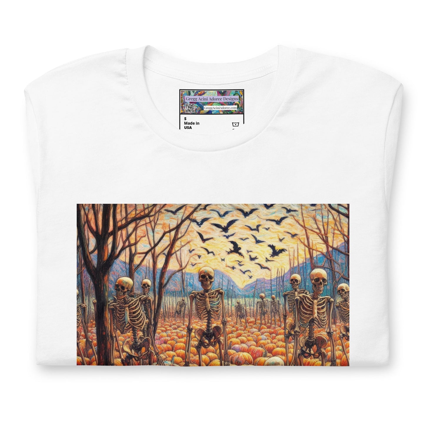 Halloween Skeletons and Pumpkins Unisex t-shirt by Gregg Acini Adoree Designs - Gregg Acini Adoree Designs - Tee Shirt