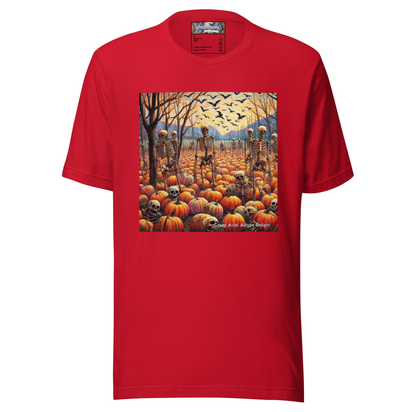 Halloween Skeletons and Pumpkins Unisex t-shirt by Gregg Acini Adoree Designs - Gregg Acini Adoree Designs - Tee Shirt