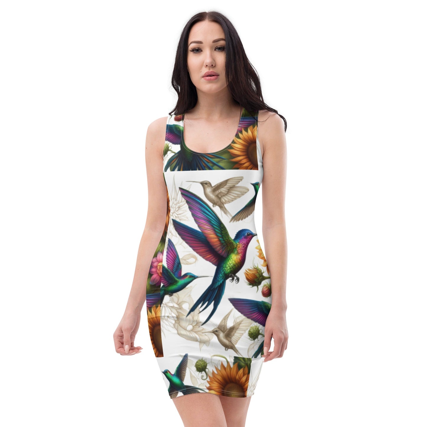 Hummingbird and Sunflowers Bodycon dress - Gregg Acini Adoree Designs - Dress