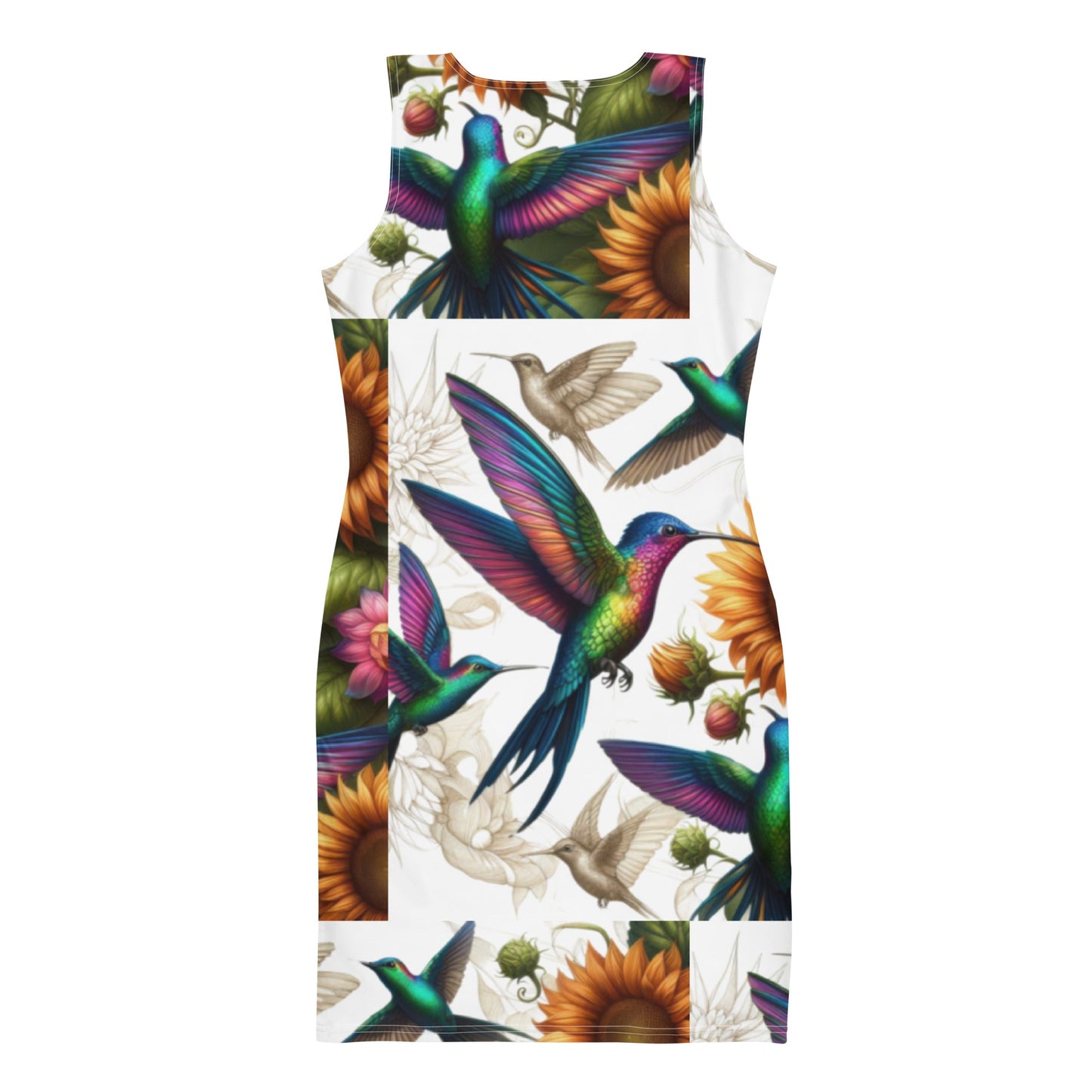 Hummingbird and Sunflowers Bodycon dress - Gregg Acini Adoree Designs - Dress