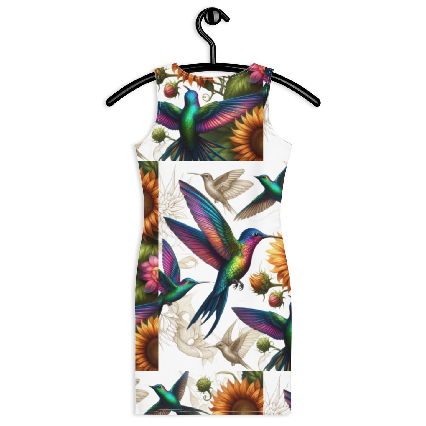 Hummingbird and Sunflowers Bodycon dress - Gregg Acini Adoree Designs - Dress
