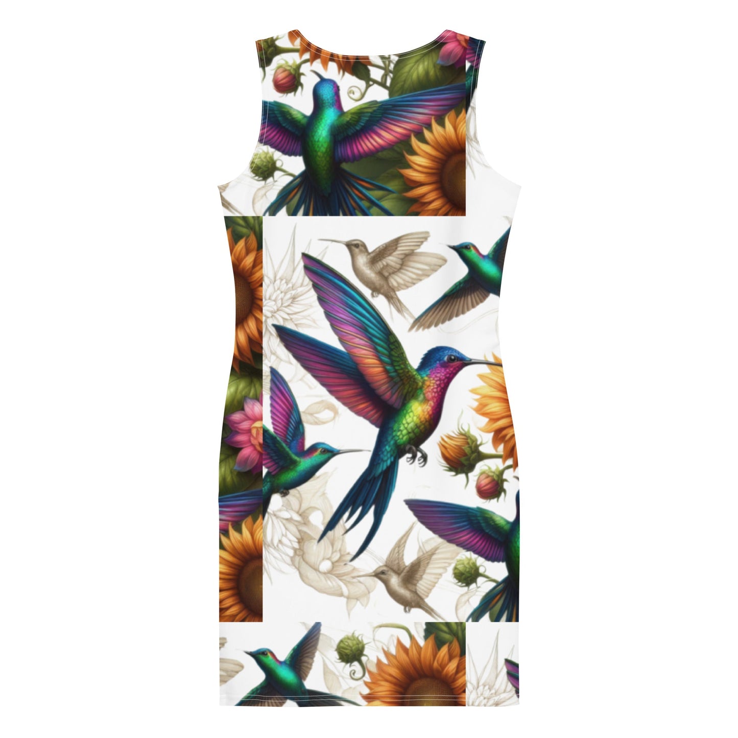 Hummingbird and Sunflowers Bodycon dress - Gregg Acini Adoree Designs - Dress