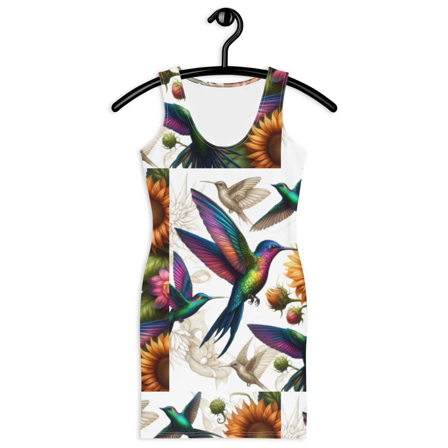 Hummingbird and Sunflowers Bodycon dress - Gregg Acini Adoree Designs - Dress