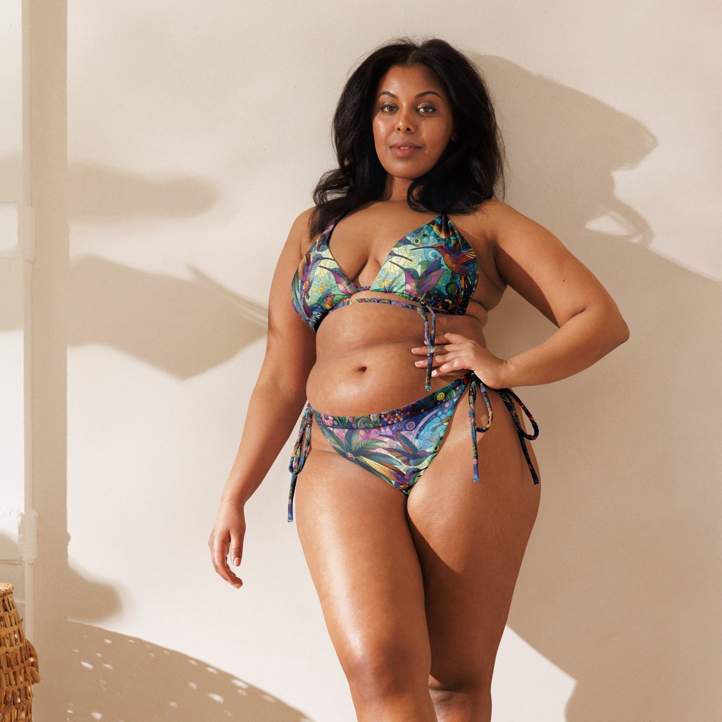 Hummingbird Kaleidoscope All - over print recycled string bikini - Gregg Acini Adoree Designs - Women's Swimwear