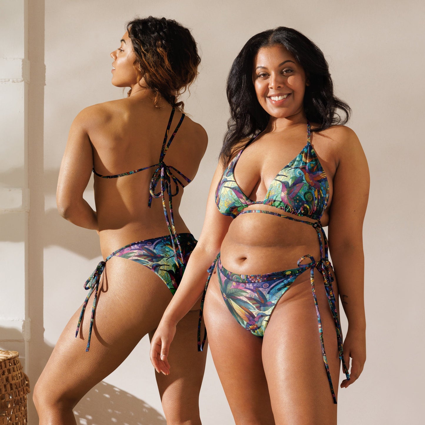 Hummingbird Kaleidoscope All - over print recycled string bikini - Gregg Acini Adoree Designs - Women's Swimwear