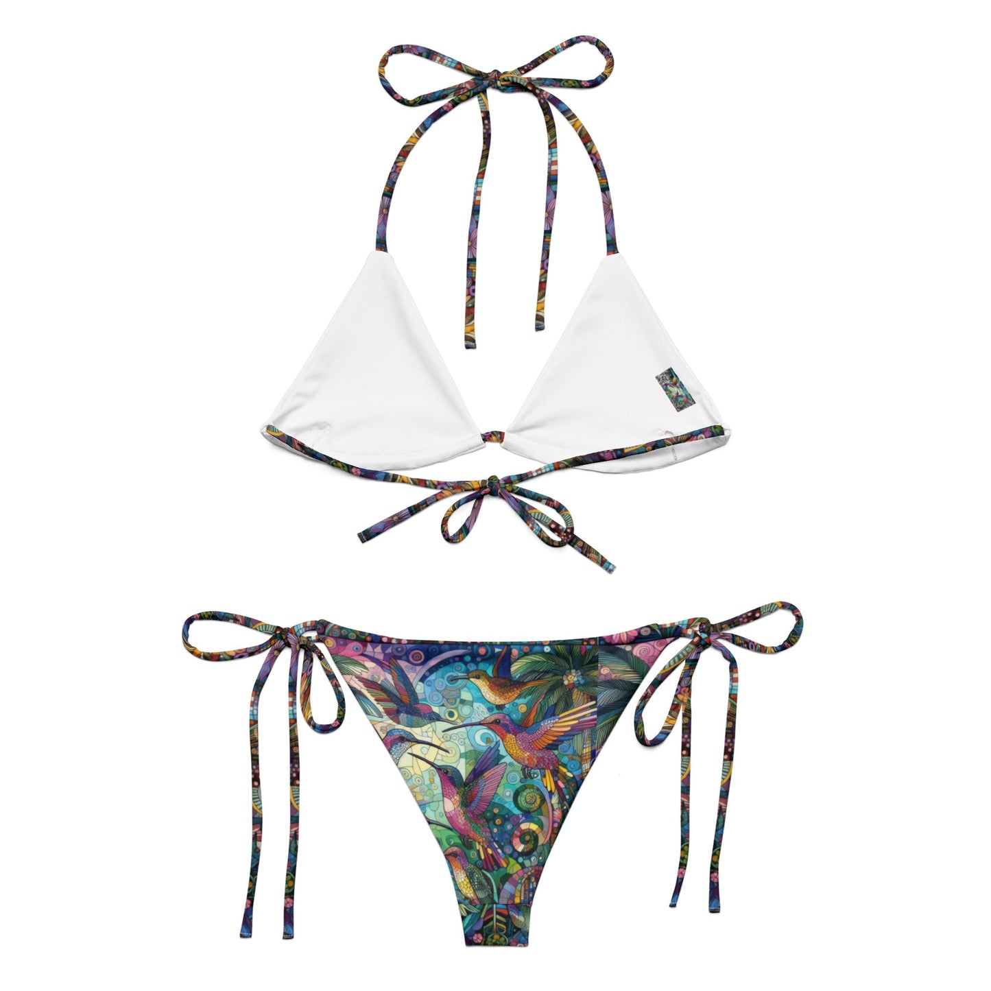 Hummingbird Kaleidoscope All - over print recycled string bikini - Gregg Acini Adoree Designs - Women's Swimwear