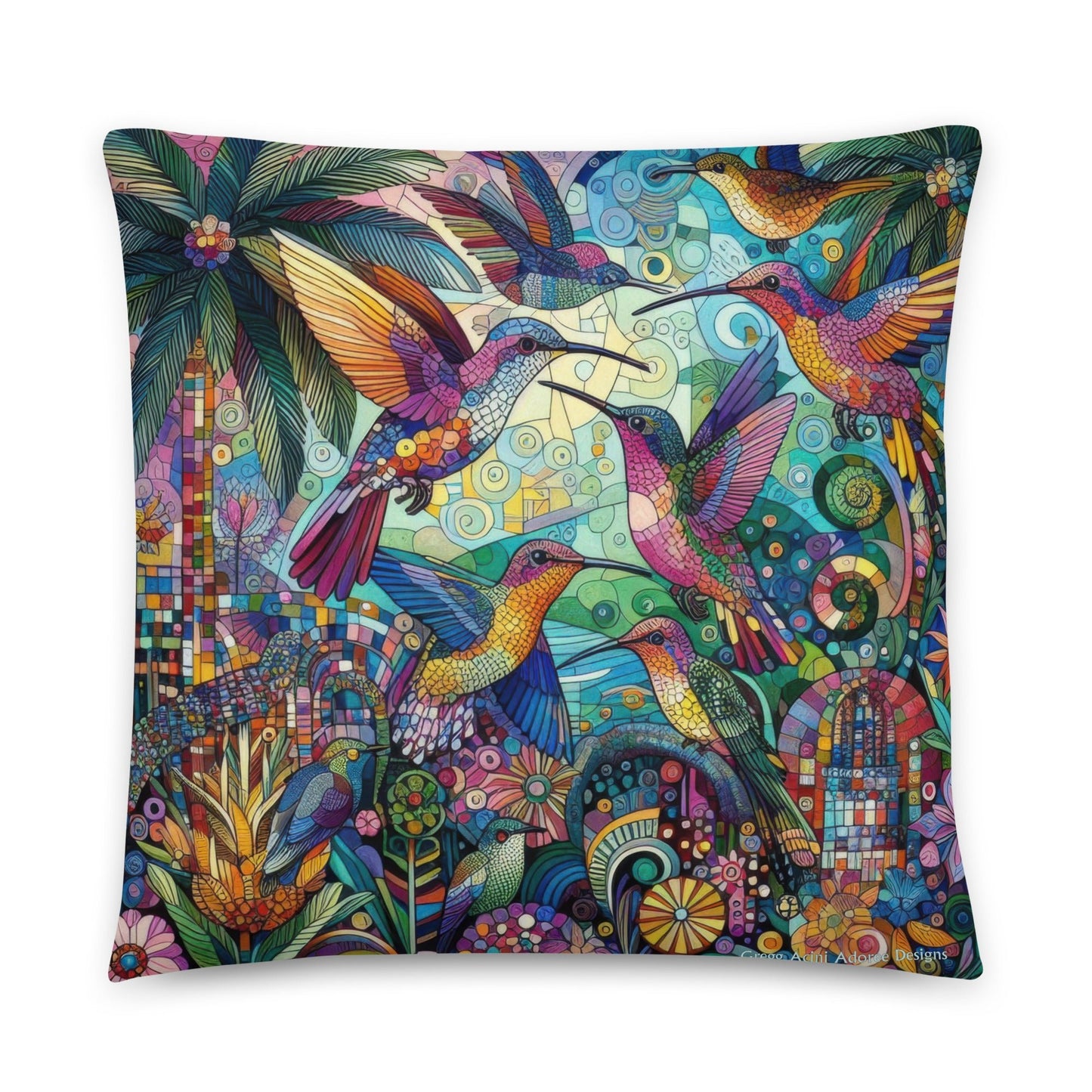 Hummingbird Kaleidoscope Basic Pillow - Gregg Acini Adoree Designs - Pillow
