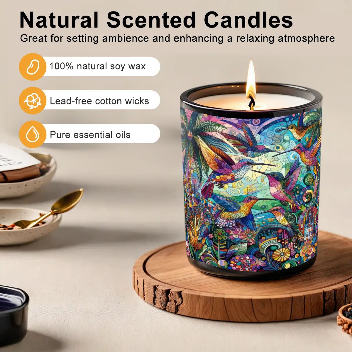 Hummingbird Kaleidoscope Black Jar Scented Candle (6oz) - Gregg Acini Adoree Designs - Candles
