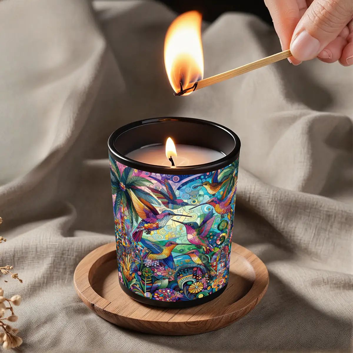 Hummingbird Kaleidoscope Black Jar Scented Candle (6oz) - Gregg Acini Adoree Designs - Candles