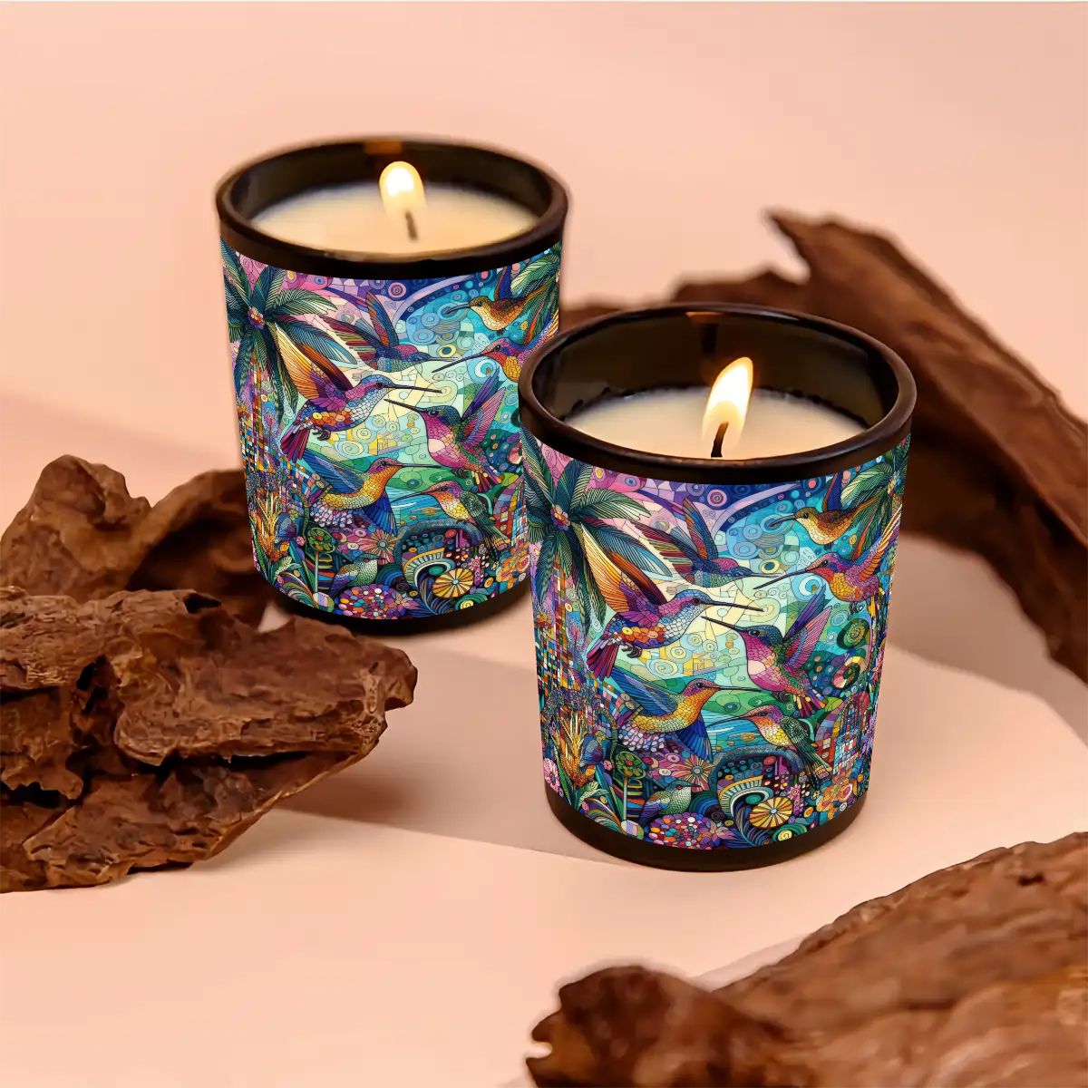 Hummingbird Kaleidoscope Black Jar Scented Candle (6oz) - Gregg Acini Adoree Designs - Candles