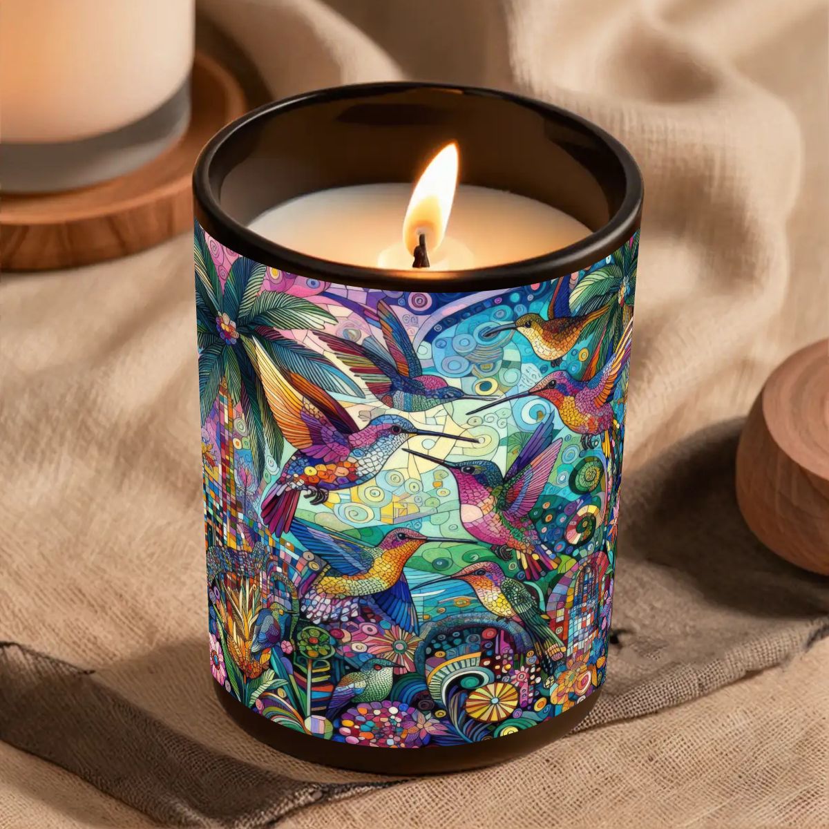 Hummingbird Kaleidoscope Black Jar Scented Candle (6oz) - Gregg Acini Adoree Designs - Candles