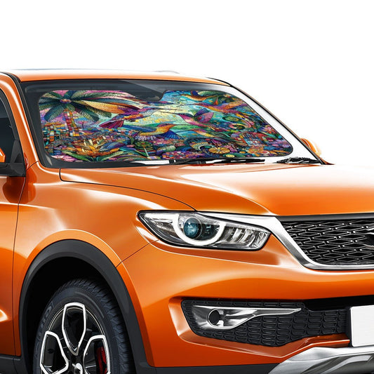 Hummingbird Kaleidoscope Car Windshield Sun Shade (Stiff Version) - Gregg Acini Adoree Designs - Sun Shade