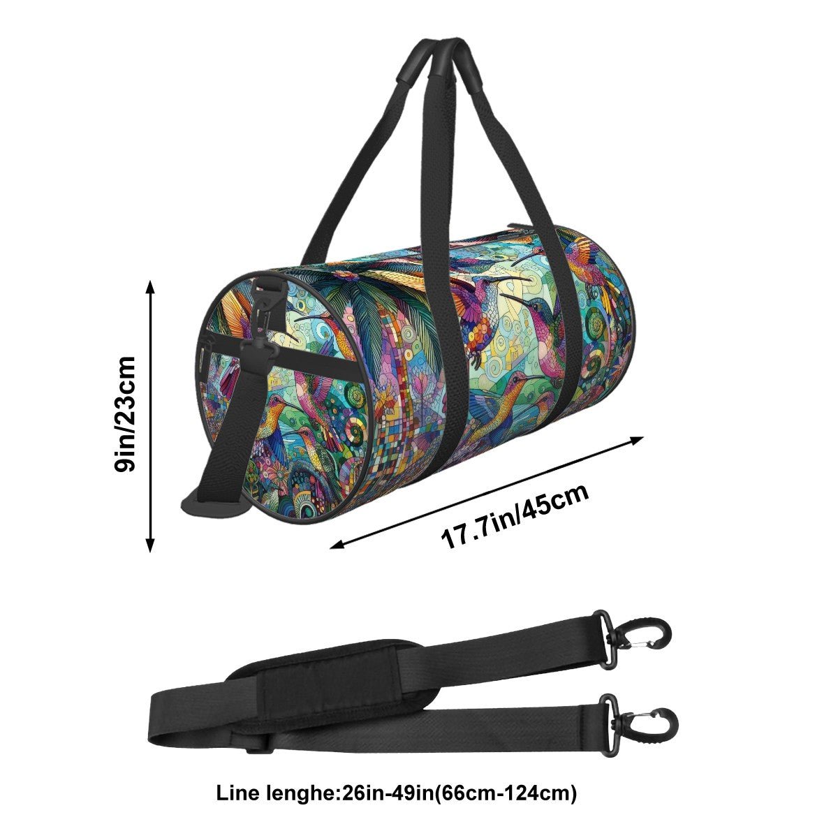 Hummingbird Kaleidoscope Cylinder Duffel Bag Large Capacity - Gregg Acini Adoree Designs - Luggage