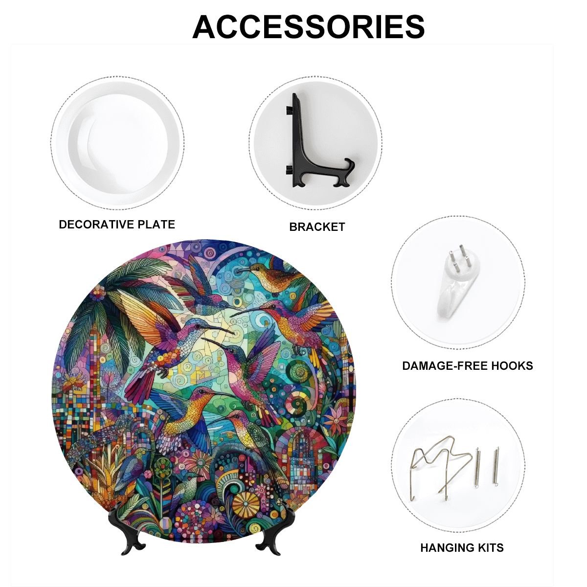 Hummingbird Kaleidoscope Decorative Plate - Gregg Acini Adoree Designs - Home Accessories