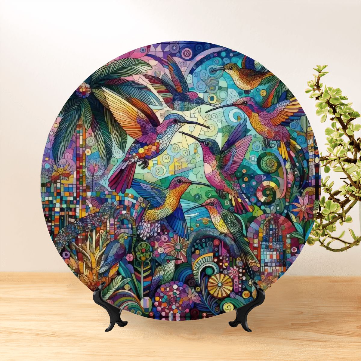 Hummingbird Kaleidoscope Decorative Plate - Gregg Acini Adoree Designs - Home Accessories