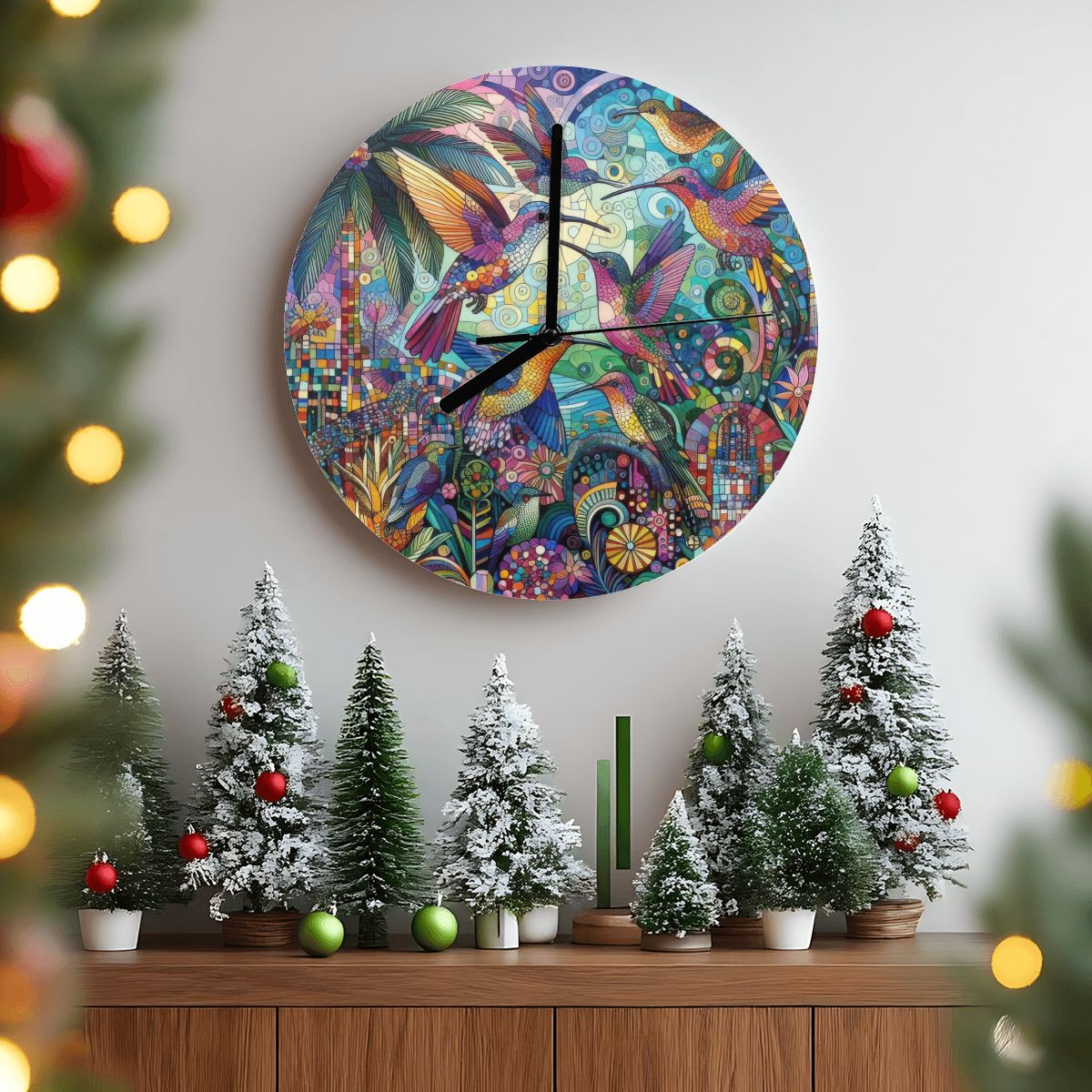 Hummingbird Kaleidoscope MDF Wall Clock (Made in USA) - Gregg Acini Adoree Designs - Wall Clock