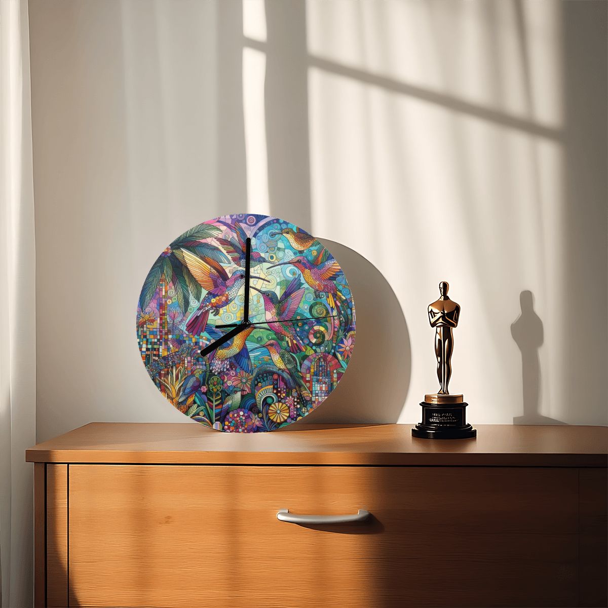 Hummingbird Kaleidoscope MDF Wall Clock (Made in USA) - Gregg Acini Adoree Designs - Wall Clock