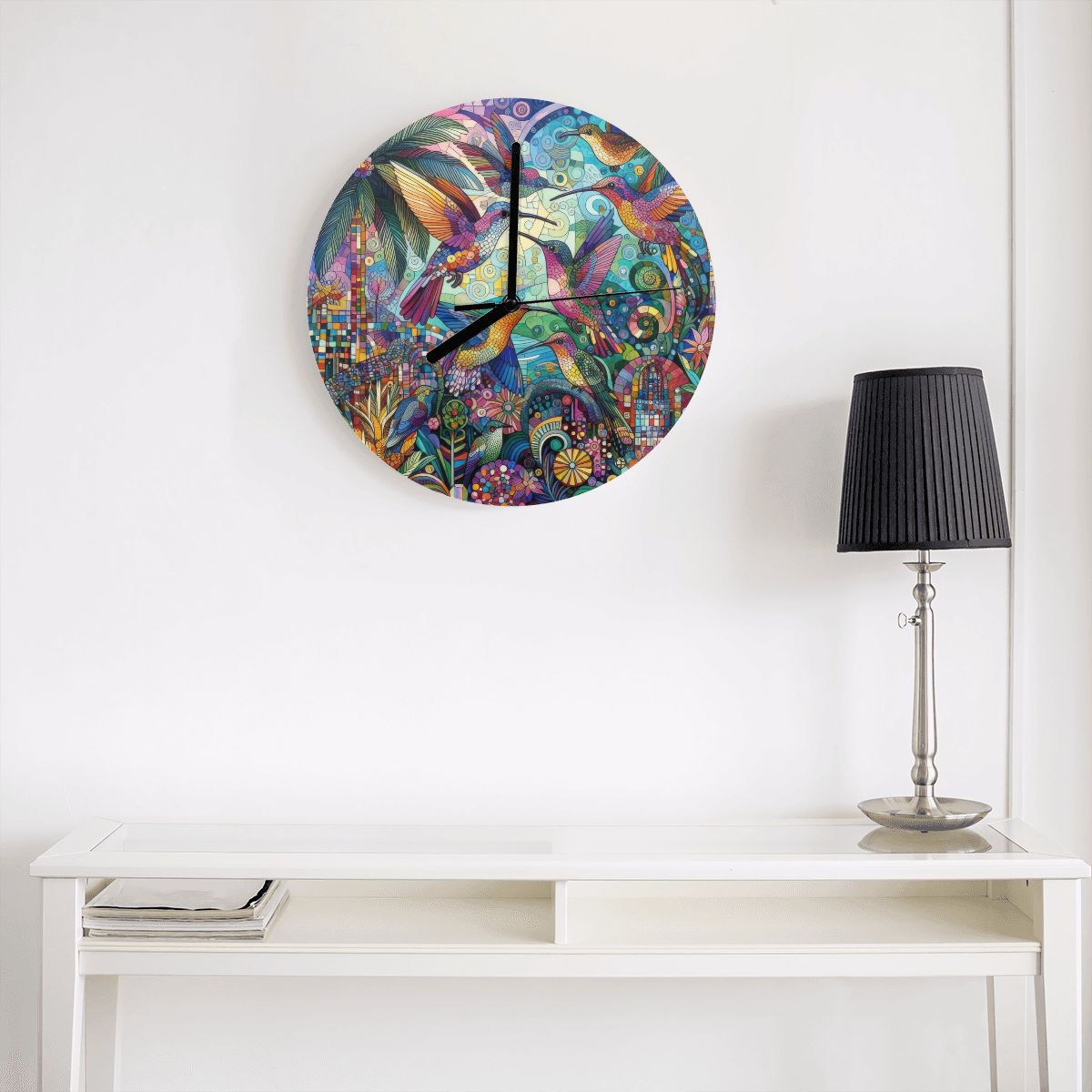 Hummingbird Kaleidoscope MDF Wall Clock (Made in USA) - Gregg Acini Adoree Designs - Wall Clock