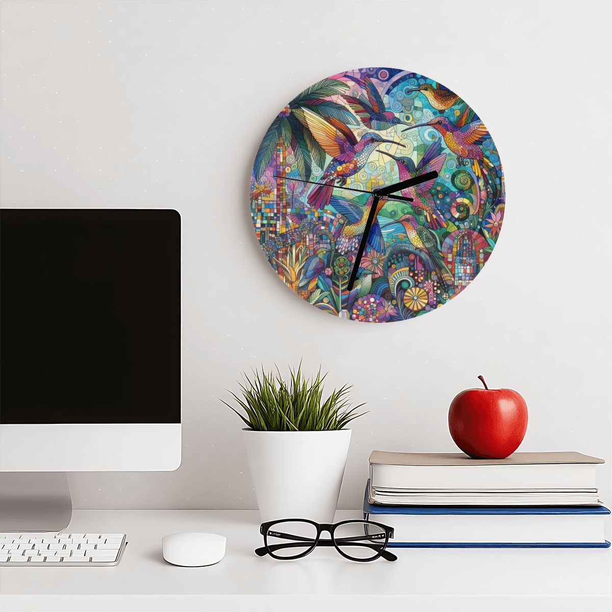 Hummingbird Kaleidoscope MDF Wall Clock (Made in USA) - Gregg Acini Adoree Designs - Wall Clock