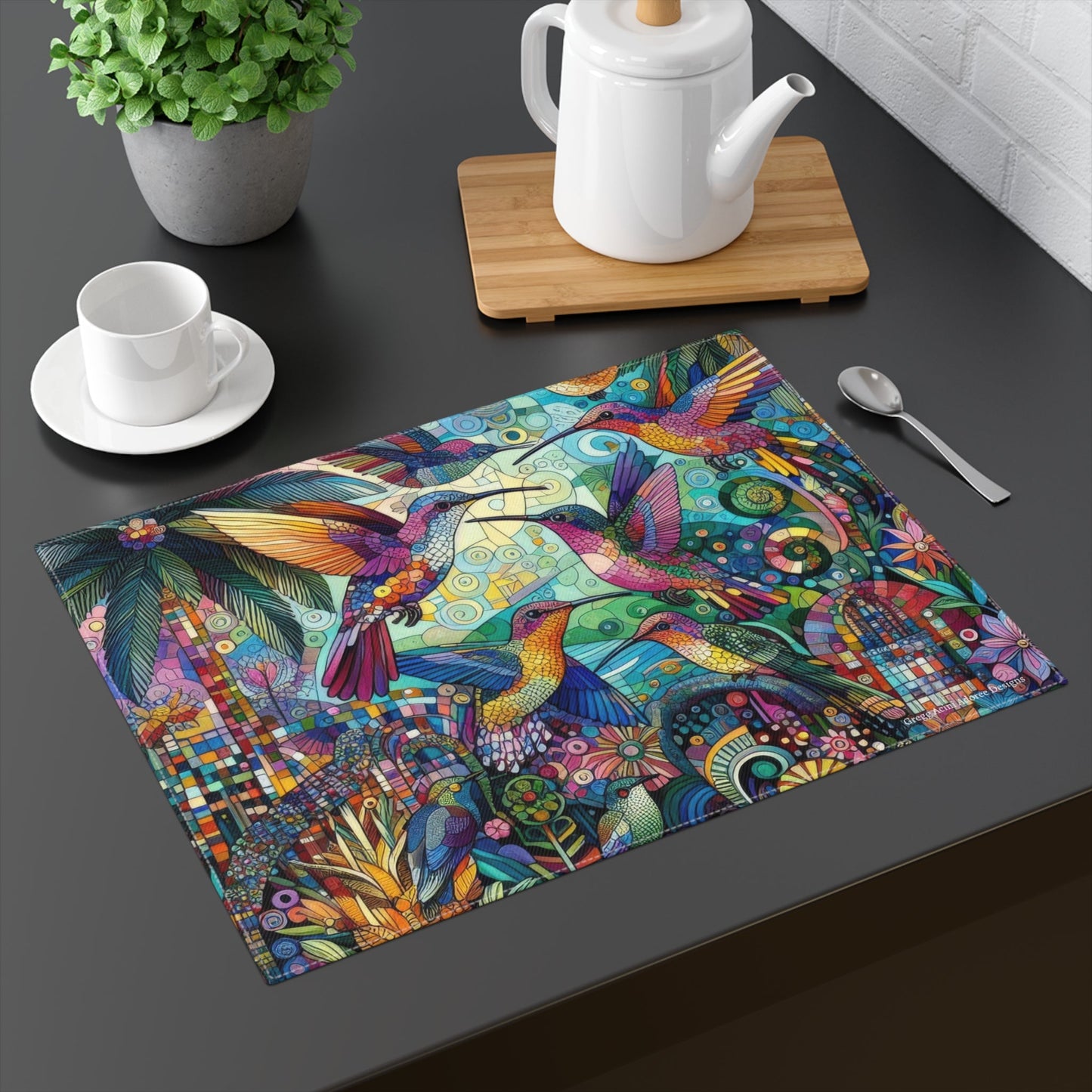 Hummingbird Kaleidoscope Placemat - Colorful Table Decor for Dining and Special Occasions - Gregg Acini Adoree Designs - Placemat