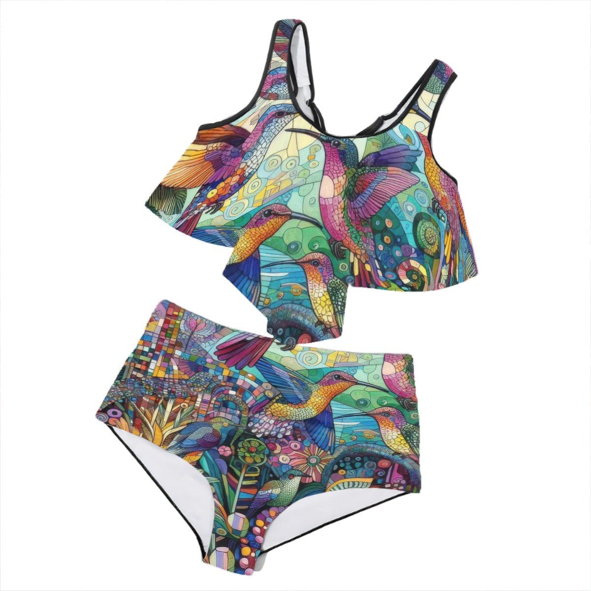 Hummingbird Kaleidoscope Plus Size Ruffle Two Piece Swimsuit - Gregg Acini Adoree Designs - Women's Swimwear