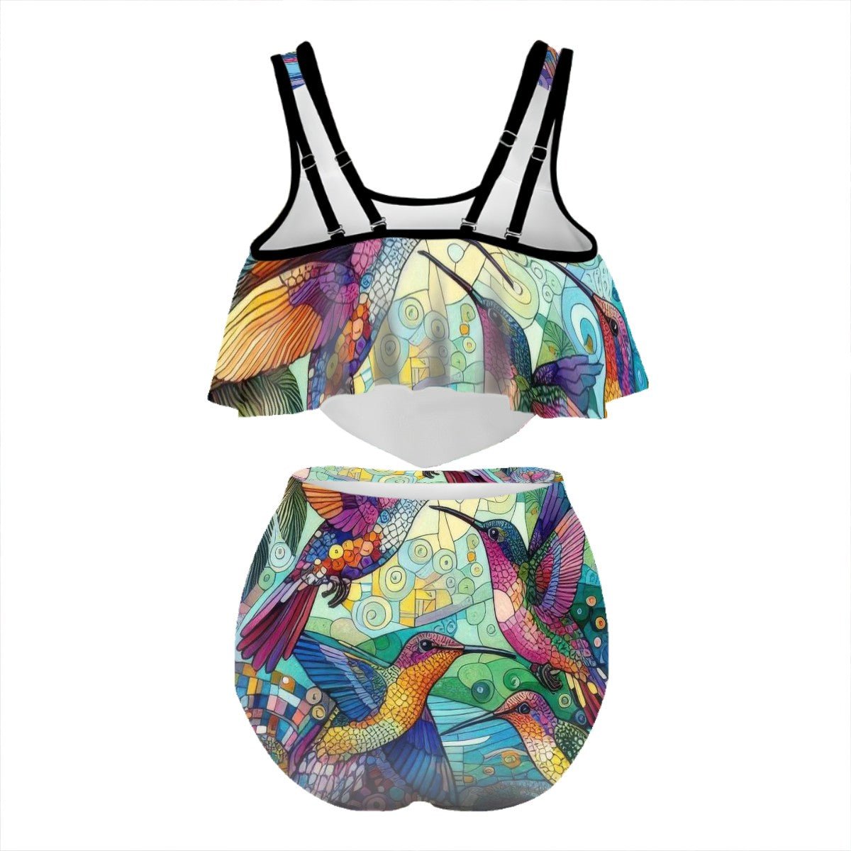 Hummingbird Kaleidoscope Plus Size Ruffle Two Piece Swimsuit - Gregg Acini Adoree Designs - Women's Swimwear